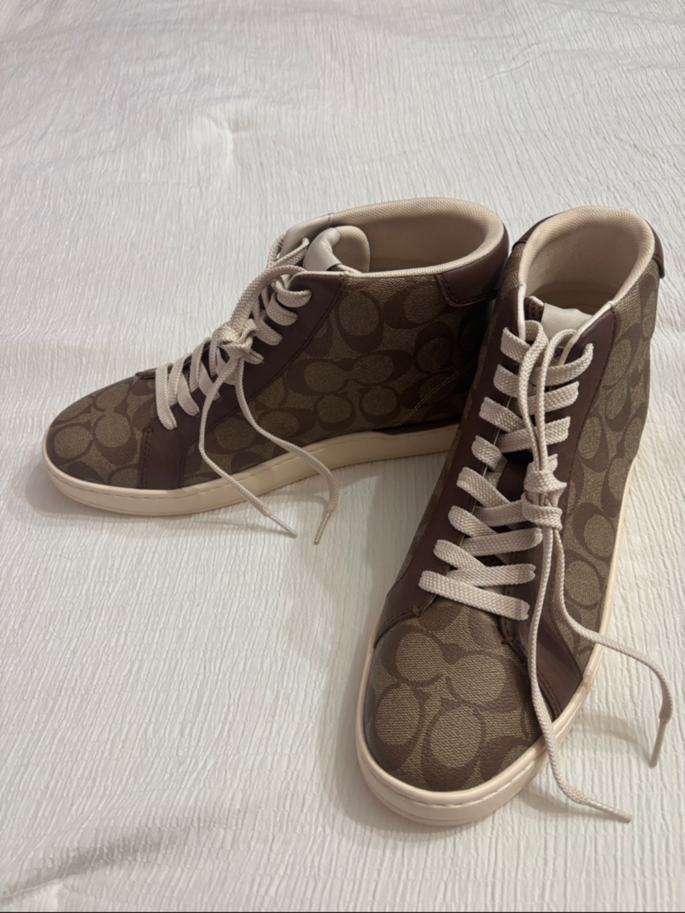 Coach Tan/Brown Signature High-Top Sneakers